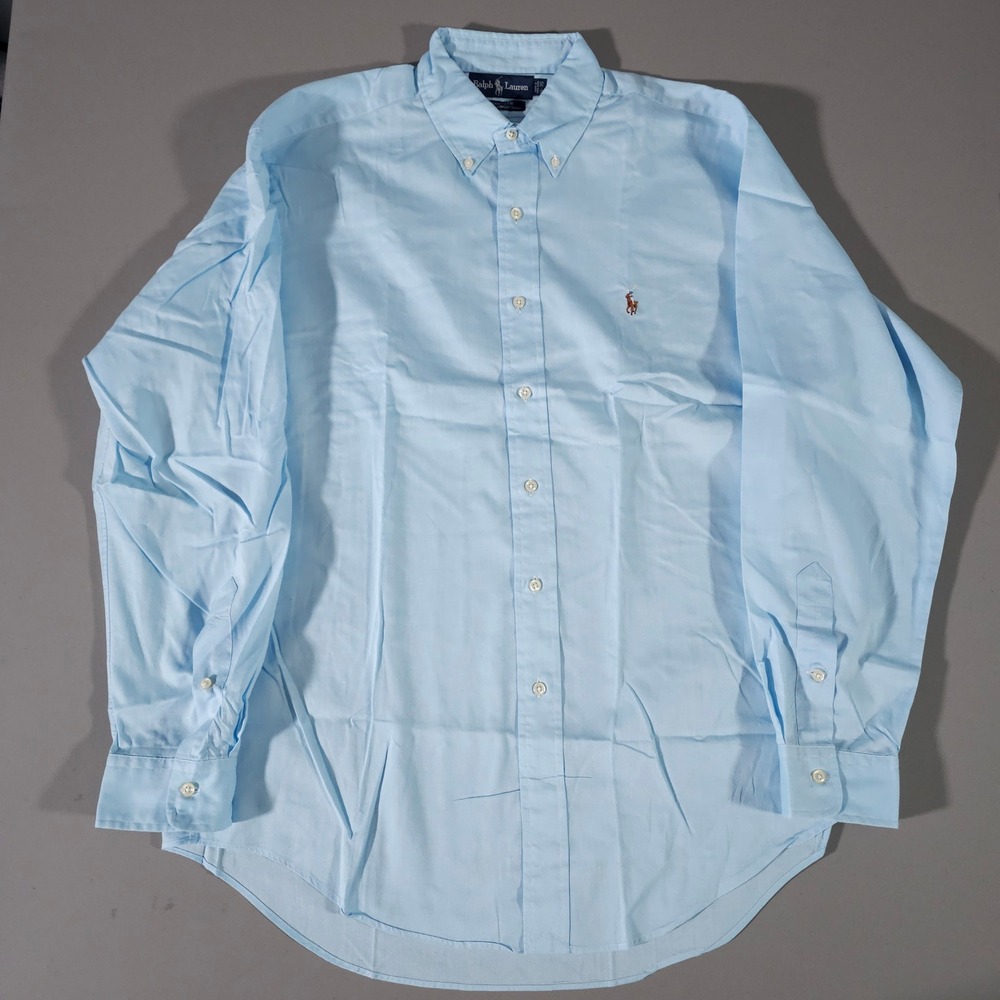 Ralph Lauren Button Down Mens 16-35 Blue Yarmouth Pinpoint Oxford Shirt